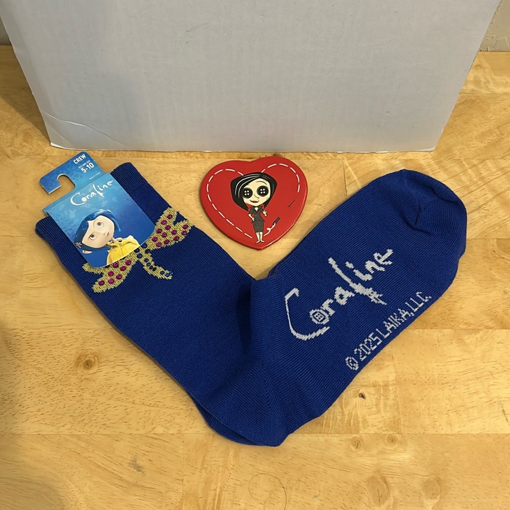 Coraline Bundle: Crew Socks & 3” Button